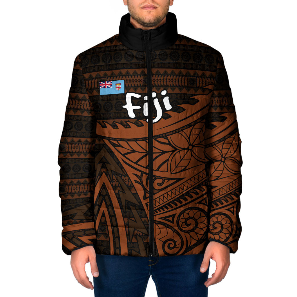 Straight Outta Kadavu Fiji Padded Jacket Tribal Polynesian Tattoo Coat Of Arms Flag TS04 Men Brown Black - Polynesian Pride