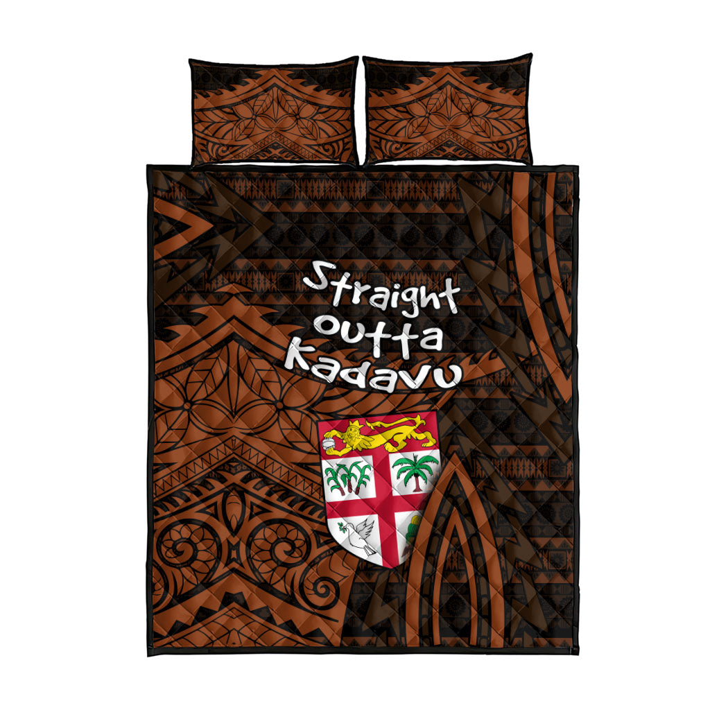 Straight Outta Kadavu Fiji Quilt Bed Set Tribal Polynesian Tattoo Coat Of Arms Flag