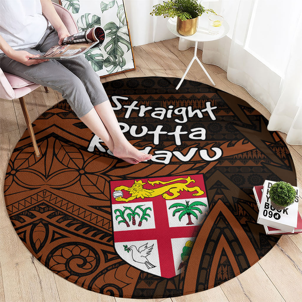 Straight Outta Kadavu Fiji Round Carpet Tribal Polynesian Tattoo Coat Of Arms Flag