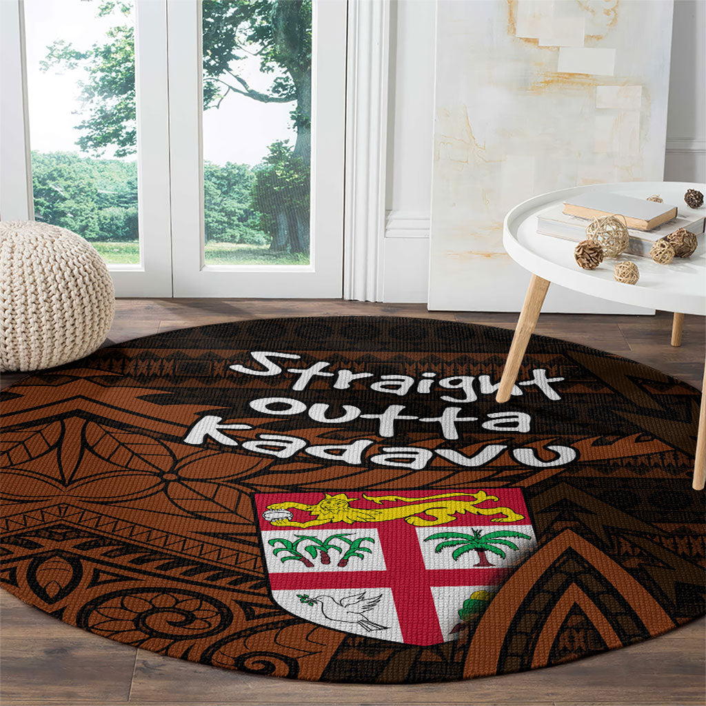 Straight Outta Kadavu Fiji Round Carpet Tribal Polynesian Tattoo Coat Of Arms Flag