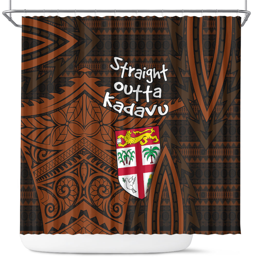 Straight Outta Kadavu Fiji Shower Curtain Tribal Polynesian Tattoo Coat Of Arms Flag