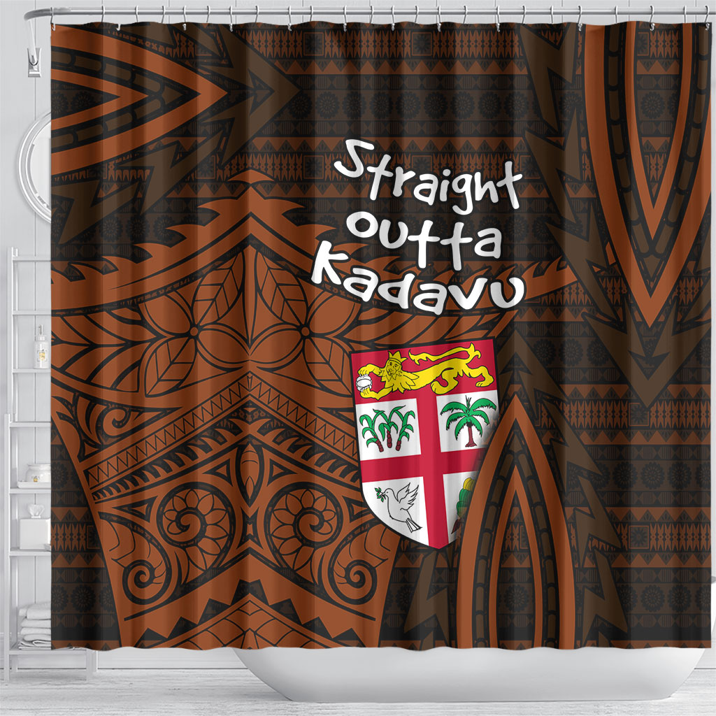 Straight Outta Kadavu Fiji Shower Curtain Tribal Polynesian Tattoo Coat Of Arms Flag