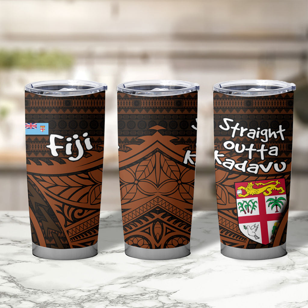 Straight Outta Kadavu Fiji Tumbler Cup Tribal Polynesian Tattoo Coat Of Arms Flag