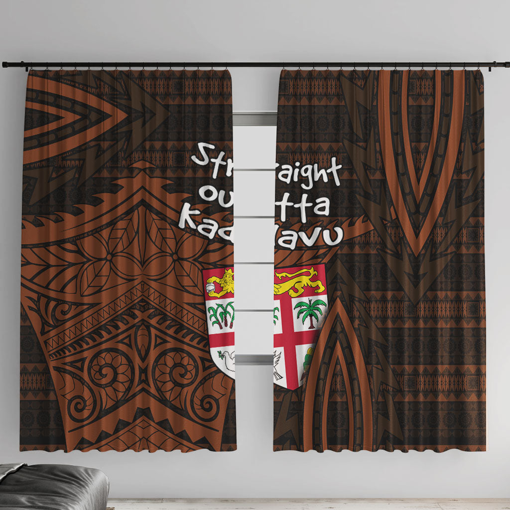 Straight Outta Kadavu Fiji Window Curtain Tribal Polynesian Tattoo Coat Of Arms Flag