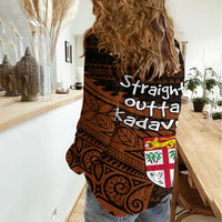 Straight Outta Kadavu Fiji Women Casual Shirt Tribal Polynesian Tattoo Coat Of Arms Flag