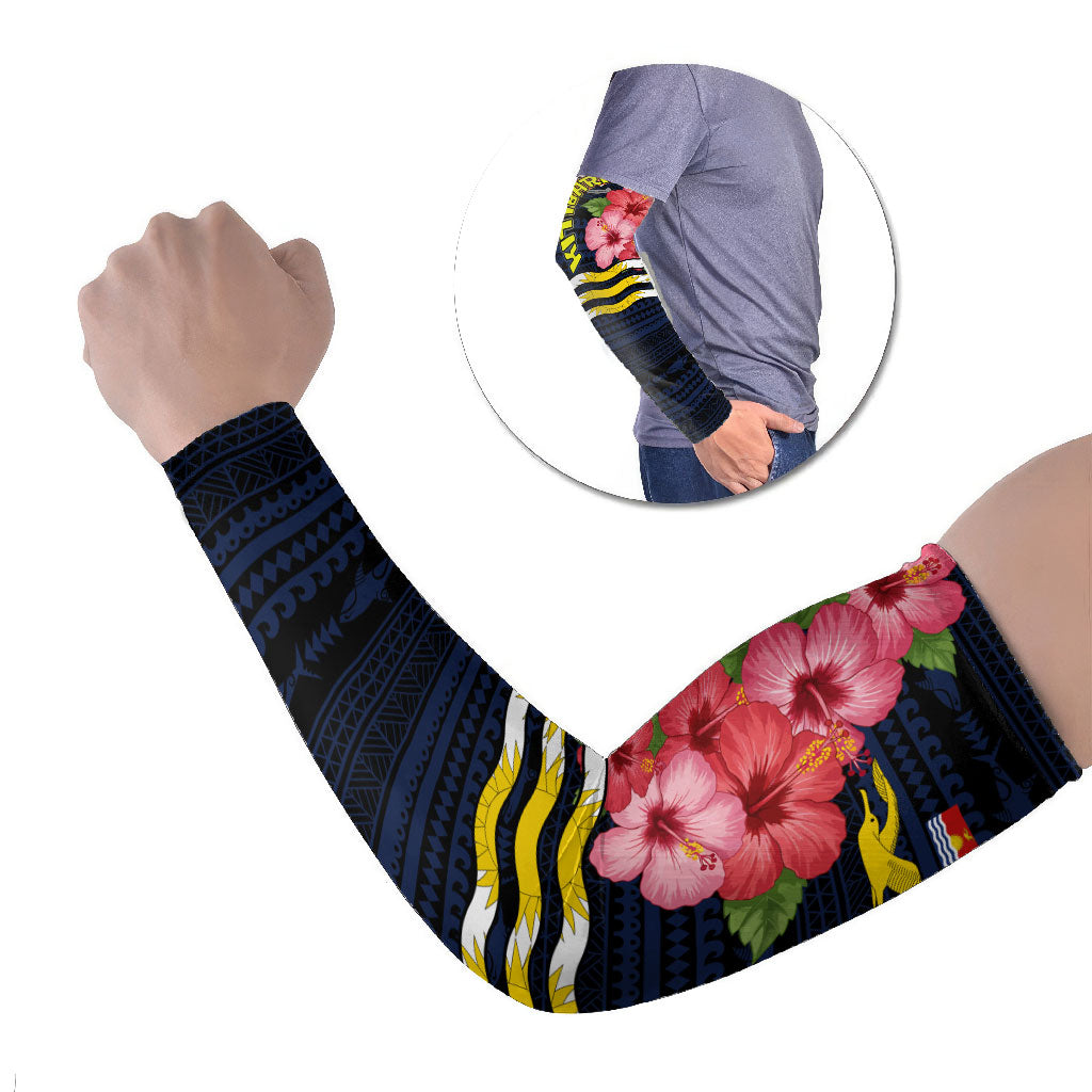 Kiribati Arm Sleeves Tropical Pink Hibiscus Flowers Polynesian Tribal TS04 Set of 2 Blue Black - Polynesian Pride
