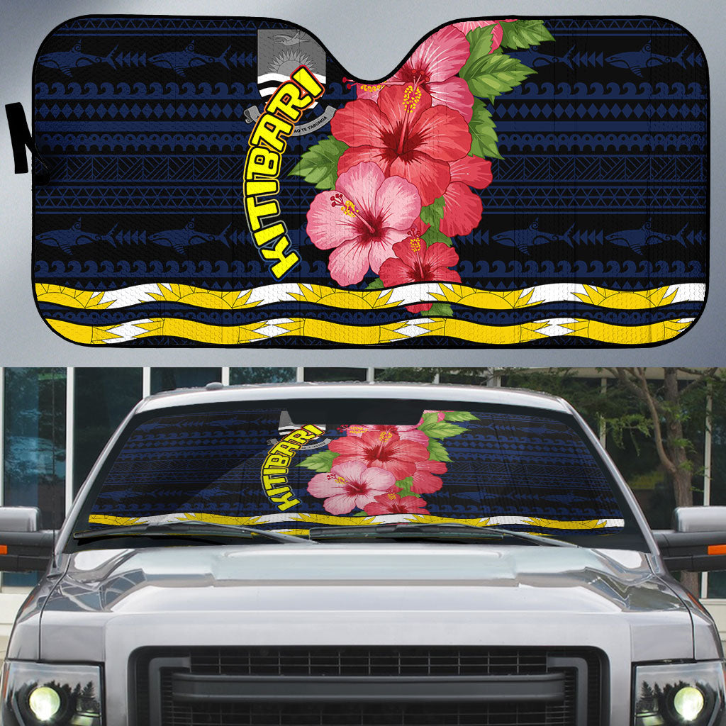Kiribati Auto Sun Shade Tropical Pink Hibiscus Flowers Polynesian Tribal