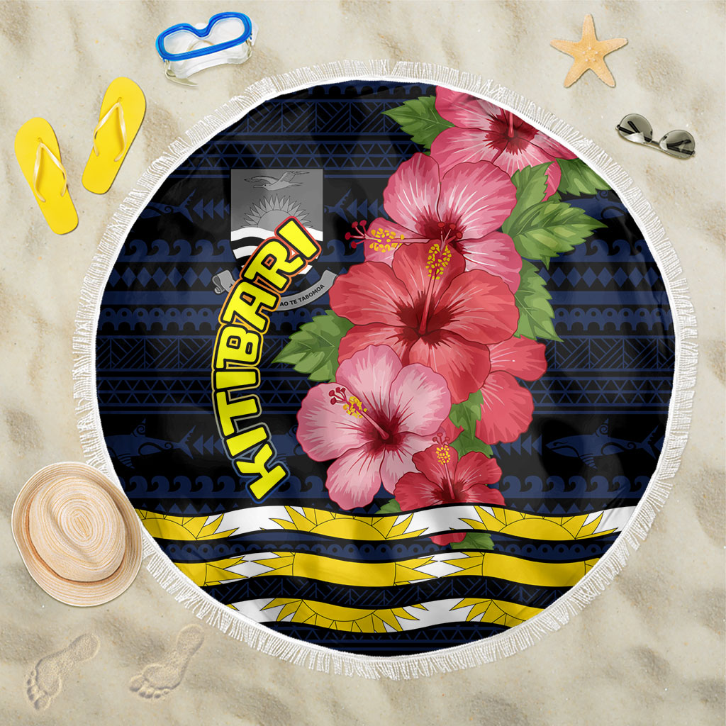 Kiribati Beach Blanket Tropical Pink Hibiscus Flowers Polynesian Tribal TS04 One Size 150cm Blue Black - Polynesian Pride