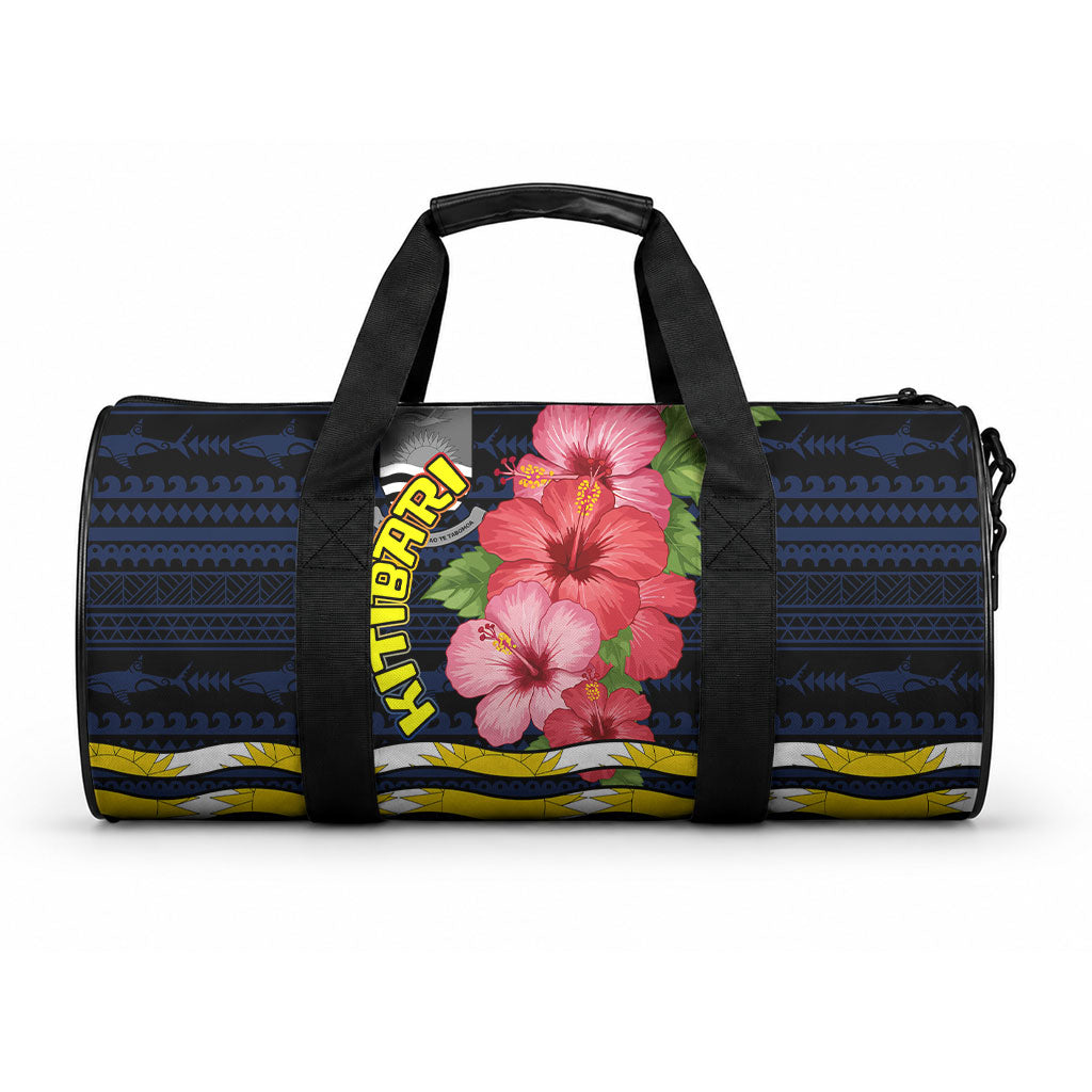 Kiribati Duffle Bag Tropical Pink Hibiscus Flowers Polynesian Tribal TS04 One size Blue Black - Polynesian Pride