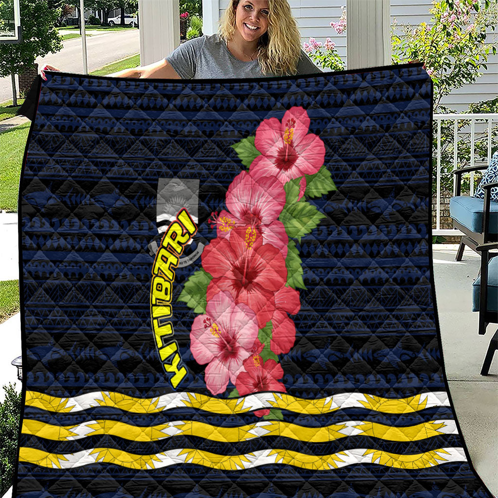 Kiribati Quilt Tropical Pink Hibiscus Flowers Polynesian Tribal TS04 Blue Black - Polynesian Pride
