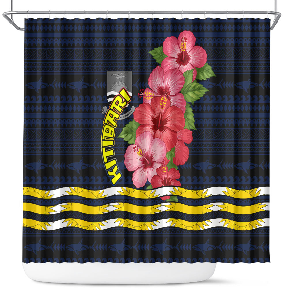 Kiribati Shower Curtain Tropical Pink Hibiscus Flowers Polynesian Tribal TS04 Blue Black - Polynesian Pride