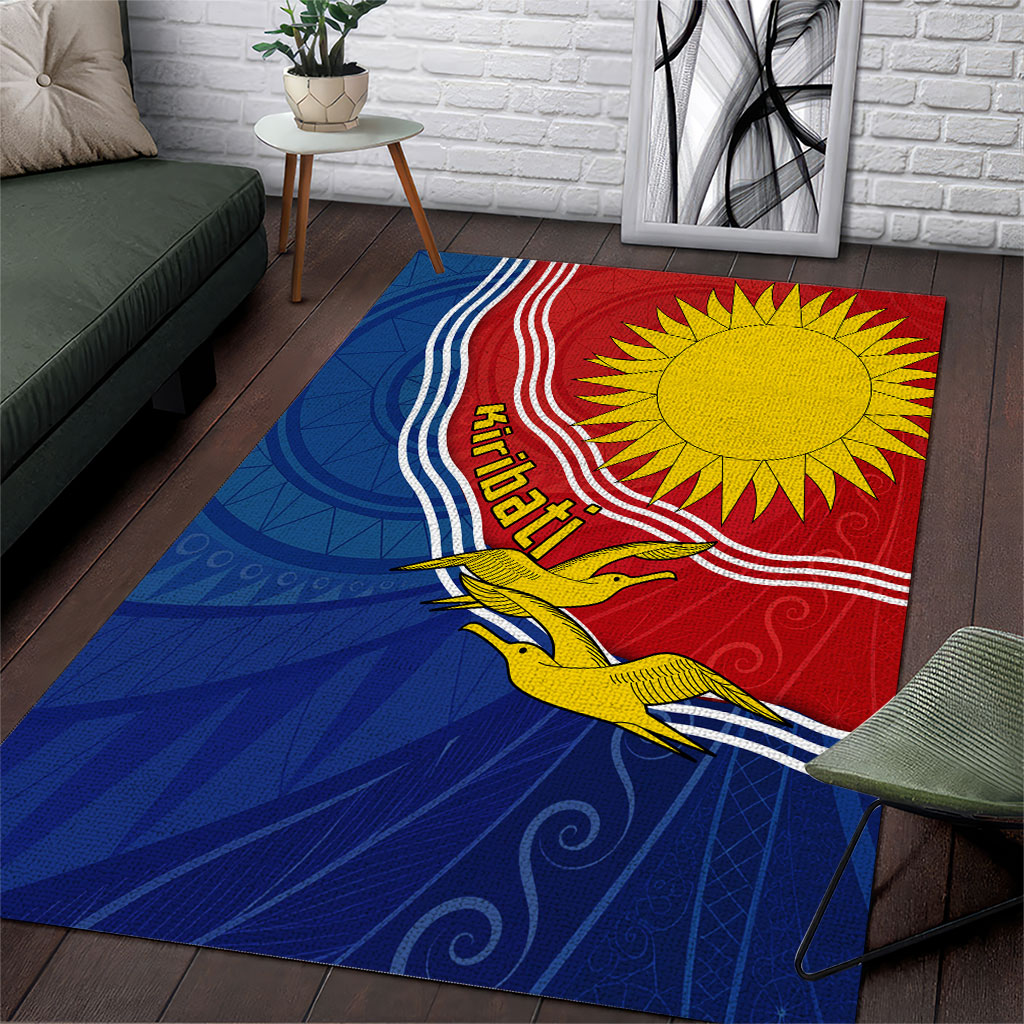 Kiribati Flag Coat Of Arms Area Rug Sun Rising Frigatebird Pacific Island Tribal Pattern TS04 Red Yellow - Polynesian Pride