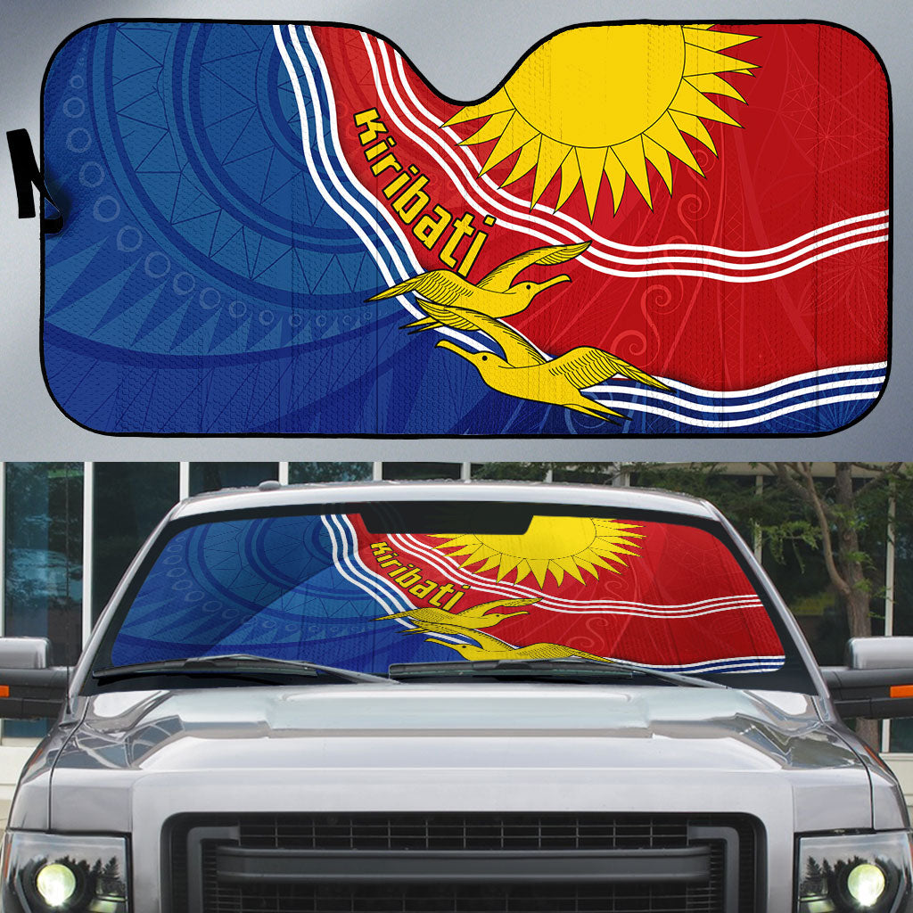 Kiribati Flag Coat Of Arms Auto Sun Shade Sun Rising Frigatebird Pacific Island Tribal Pattern