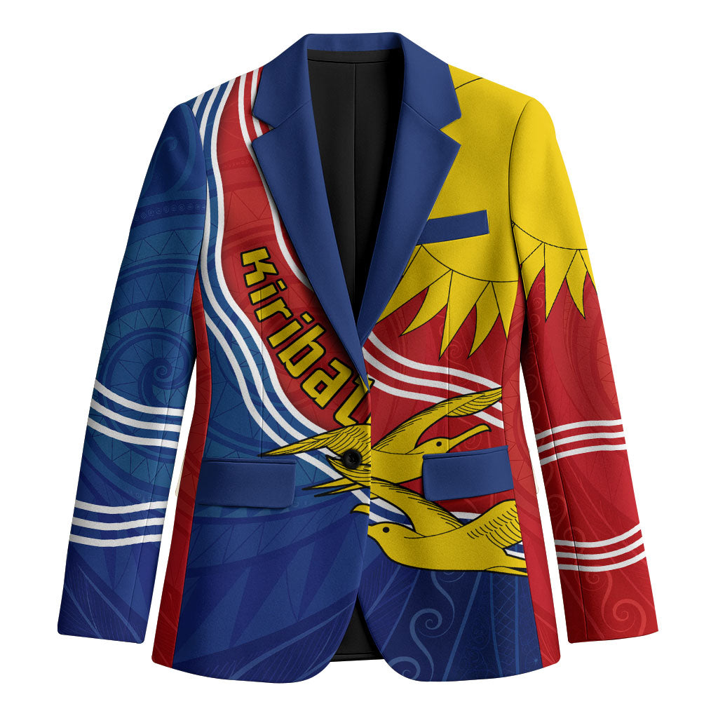 Kiribati Flag Coat Of Arms Blazer Sun Rising Frigatebird Pacific Island Tribal Pattern
