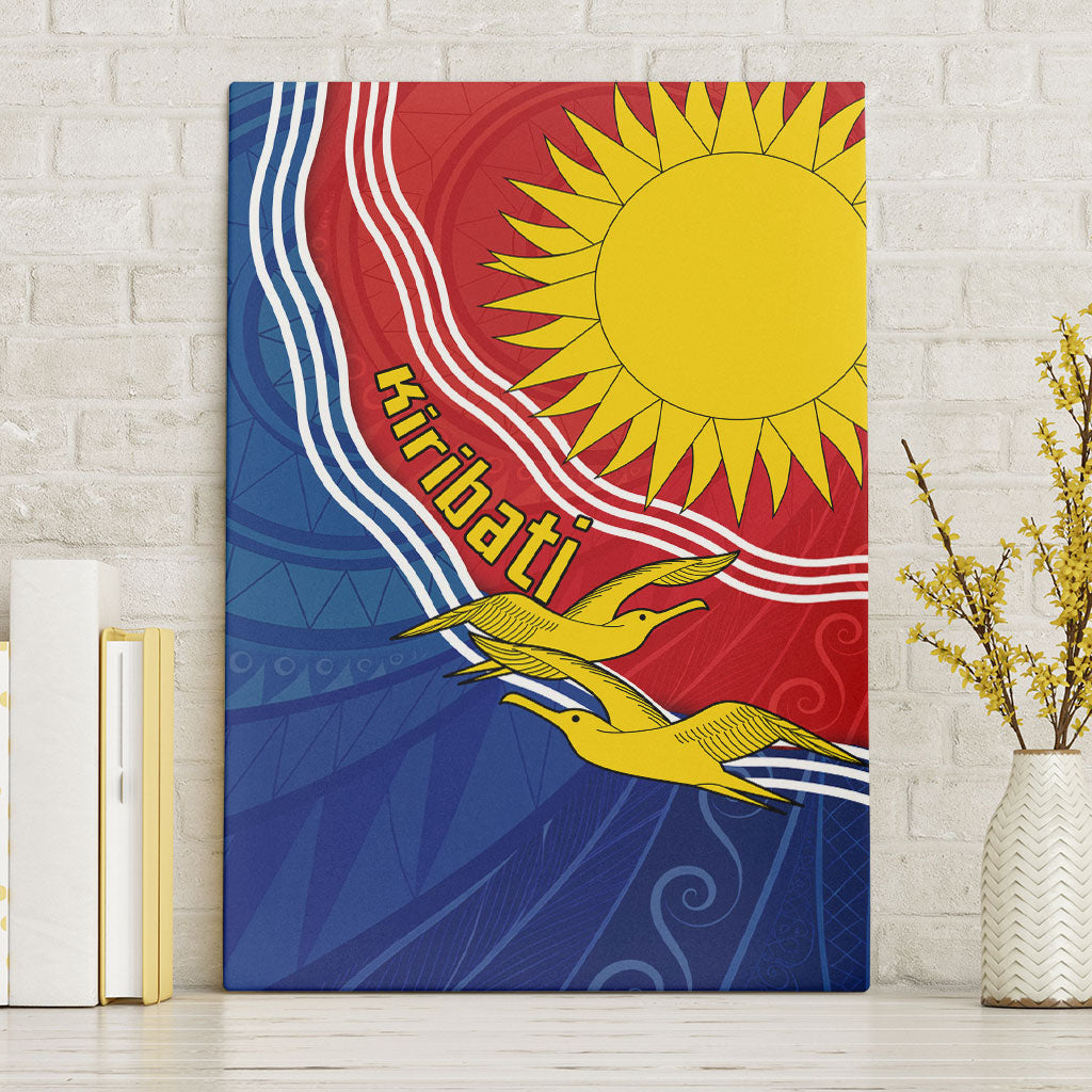 Kiribati Flag Coat Of Arms Canvas Wall Art Sun Rising Frigatebird Pacific Island Tribal Pattern TS04 Without Frame Red Yellow - Polynesian Pride