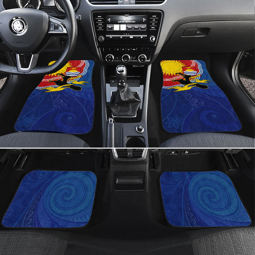 Kiribati Flag Coat Of Arms Car Mats Sun Rising Frigatebird Pacific Island Tribal Pattern TS04 Set 4pcs Red Yellow - Polynesian Pride