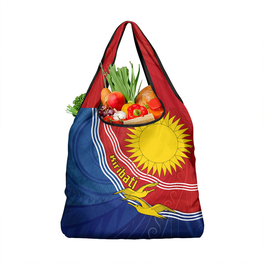 Kiribati Flag Coat Of Arms Grocery Bag Sun Rising Frigatebird Pacific Island Tribal Pattern TS04 1-pack One Size Red Yellow - Polynesian Pride
