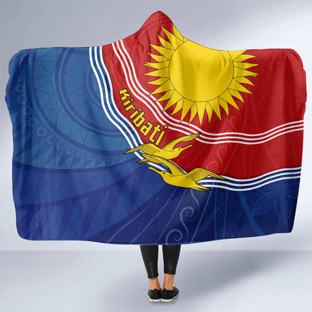 Kiribati Flag Coat Of Arms Hooded Blanket Sun Rising Frigatebird Pacific Island Tribal Pattern TS04 One Size Red Yellow - Polynesian Pride