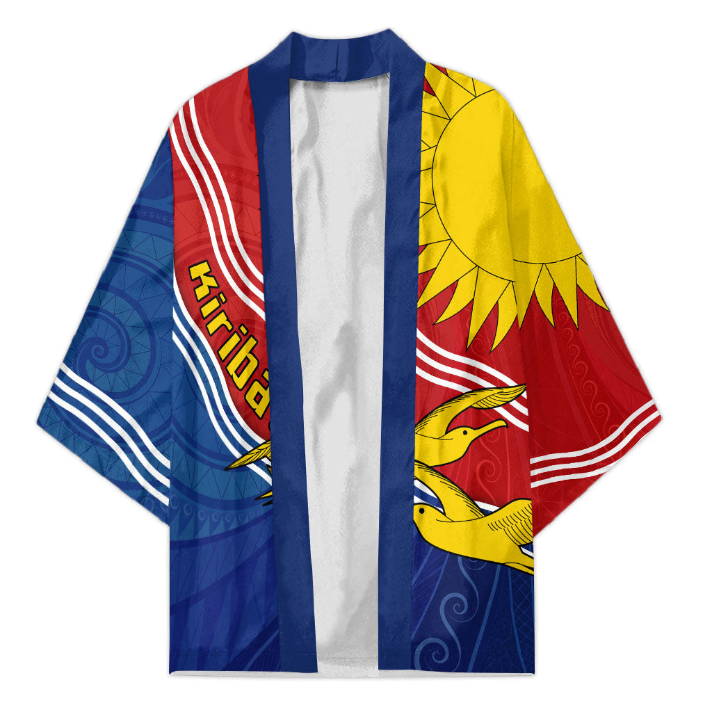 Kiribati Flag Coat Of Arms Kimono Sun Rising Frigatebird Pacific Island Tribal Pattern TS04 Unisex Red Yellow - Polynesian Pride