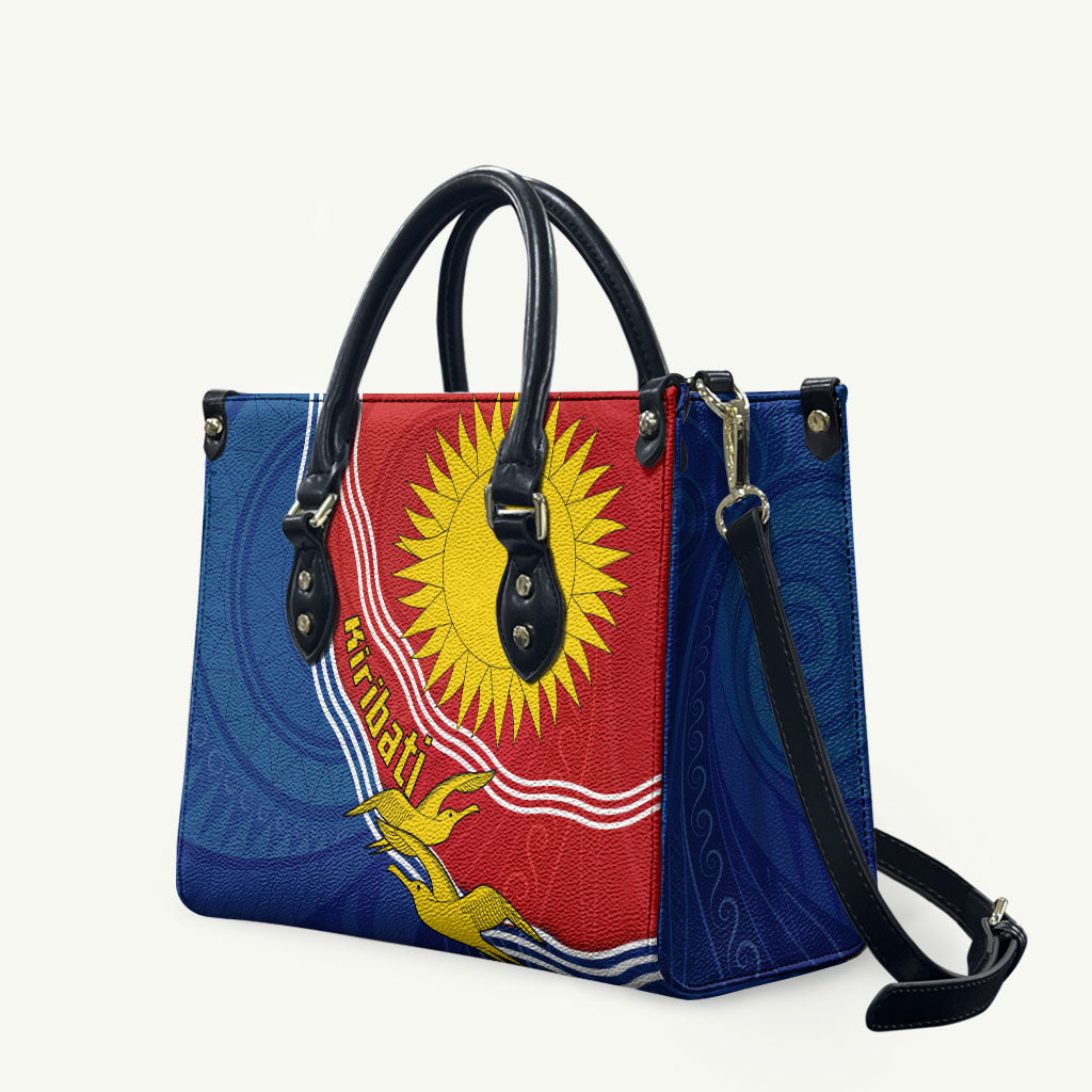 Kiribati Flag Coat Of Arms Leather Bag Sun Rising Frigatebird Pacific Island Tribal Pattern TS04 Red Yellow - Polynesian Pride