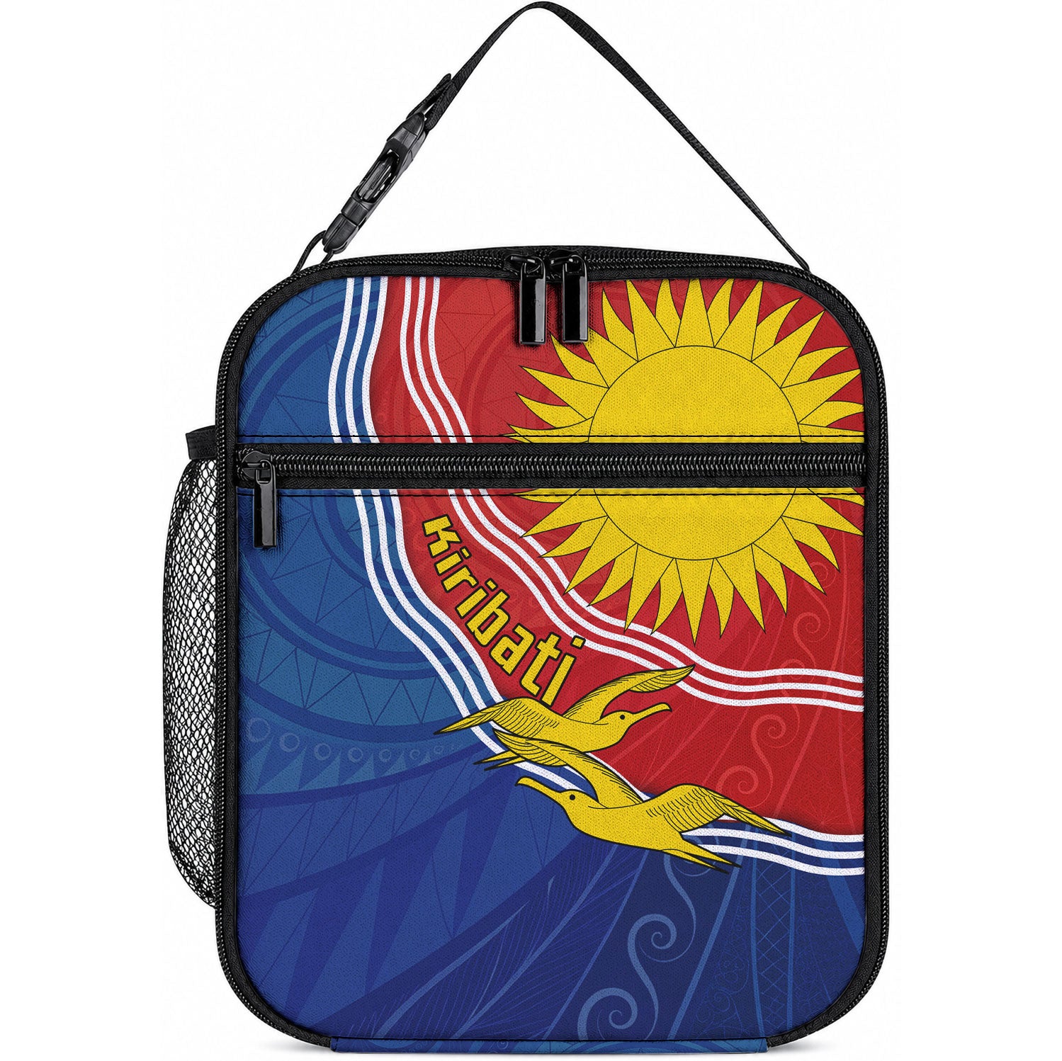 Kiribati Flag Coat Of Arms Lunch Bag Sun Rising Frigatebird Pacific Island Tribal Pattern TS04 10.2 × 8.3 × 4.3 inch Red Yellow - Polynesian Pride