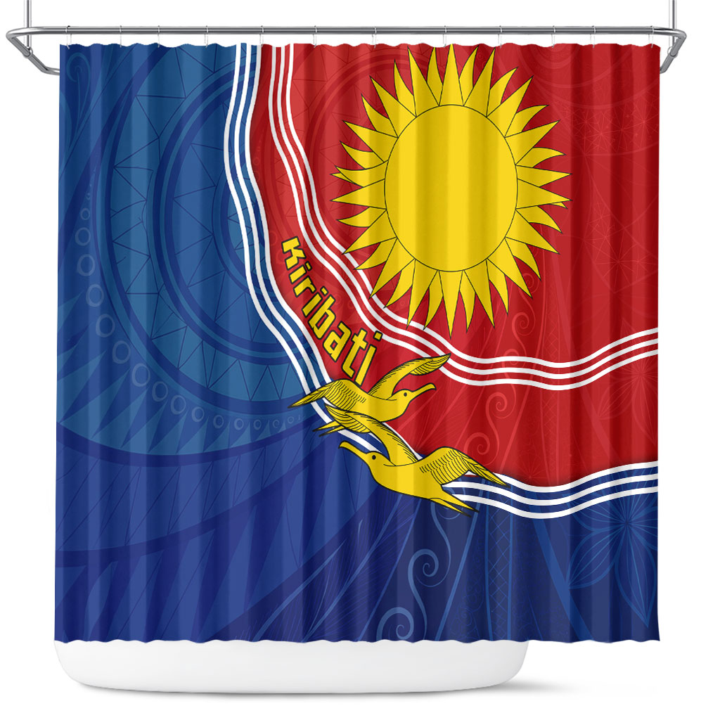 Kiribati Flag Coat Of Arms Shower Curtain Sun Rising Frigatebird Pacific Island Tribal Pattern TS04 Red Yellow - Polynesian Pride