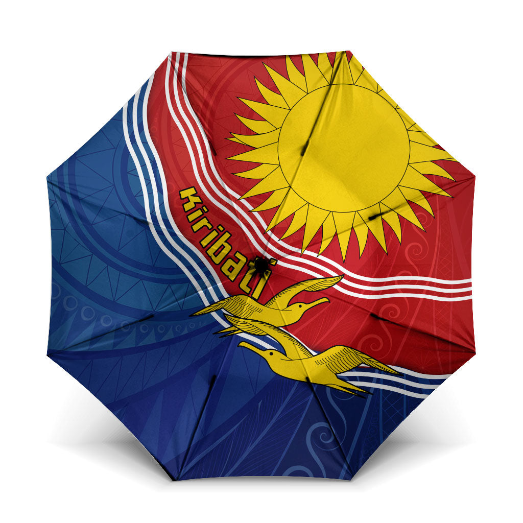 Kiribati Flag Coat Of Arms Umbrella Sun Rising Frigatebird Pacific Island Tribal Pattern TS04 One Size Folded 11.42 inch Opened Diameter 37.4 inch Red Yellow - Polynesian Pride