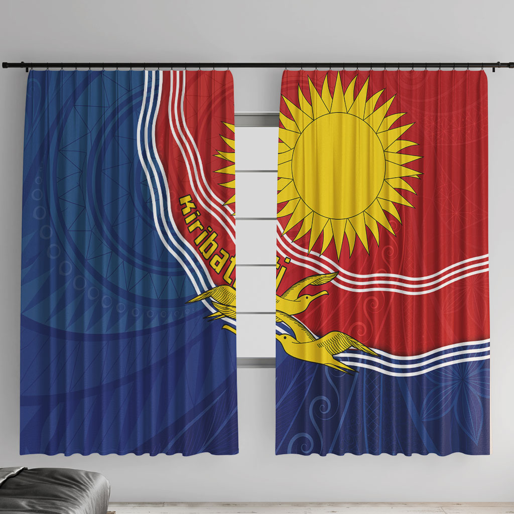 Kiribati Flag Coat Of Arms Window Curtain Sun Rising Frigatebird Pacific Island Tribal Pattern TS04 With Hooks Red Yellow - Polynesian Pride