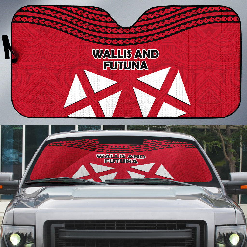 Wallis And Futuna Auto Sun Shade Polynesian Tattoo Flag Map TS04 Red Black - Polynesian Pride