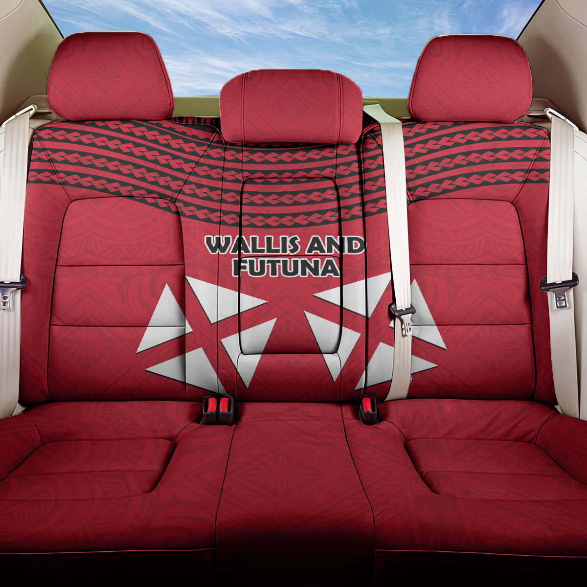 Wallis And Futuna Back Car Seat Cover Polynesian Tattoo Flag Map TS04 One Size Red Black - Polynesian Pride