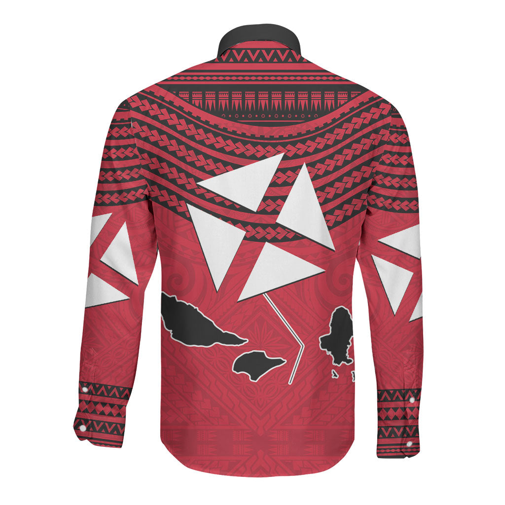 Wallis And Futuna Long Sleeve Button Shirt Polynesian Tattoo Flag Map