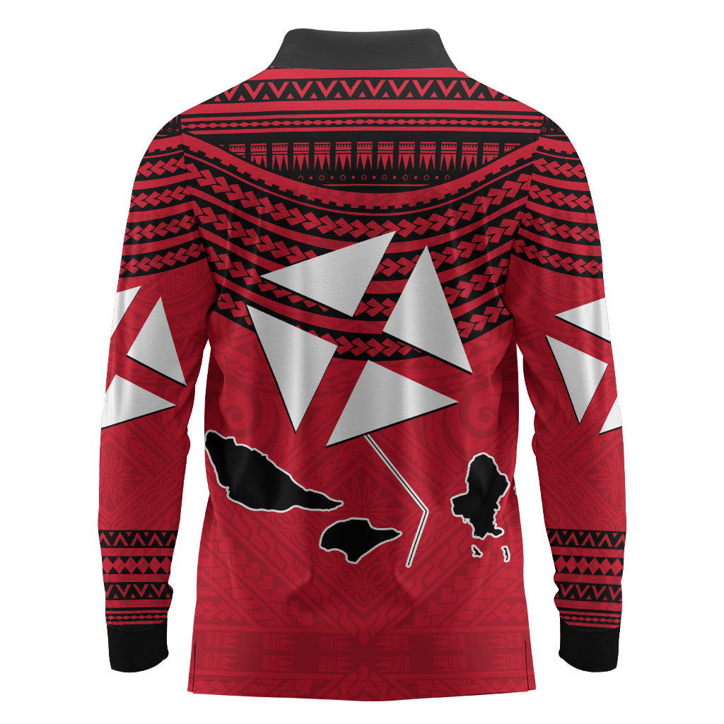 Wallis And Futuna Long Sleeve Polo Shirt Polynesian Tattoo Flag Map