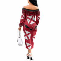 Wallis And Futuna Off The Shoulder Long Sleeve Dress Polynesian Tattoo Flag Map