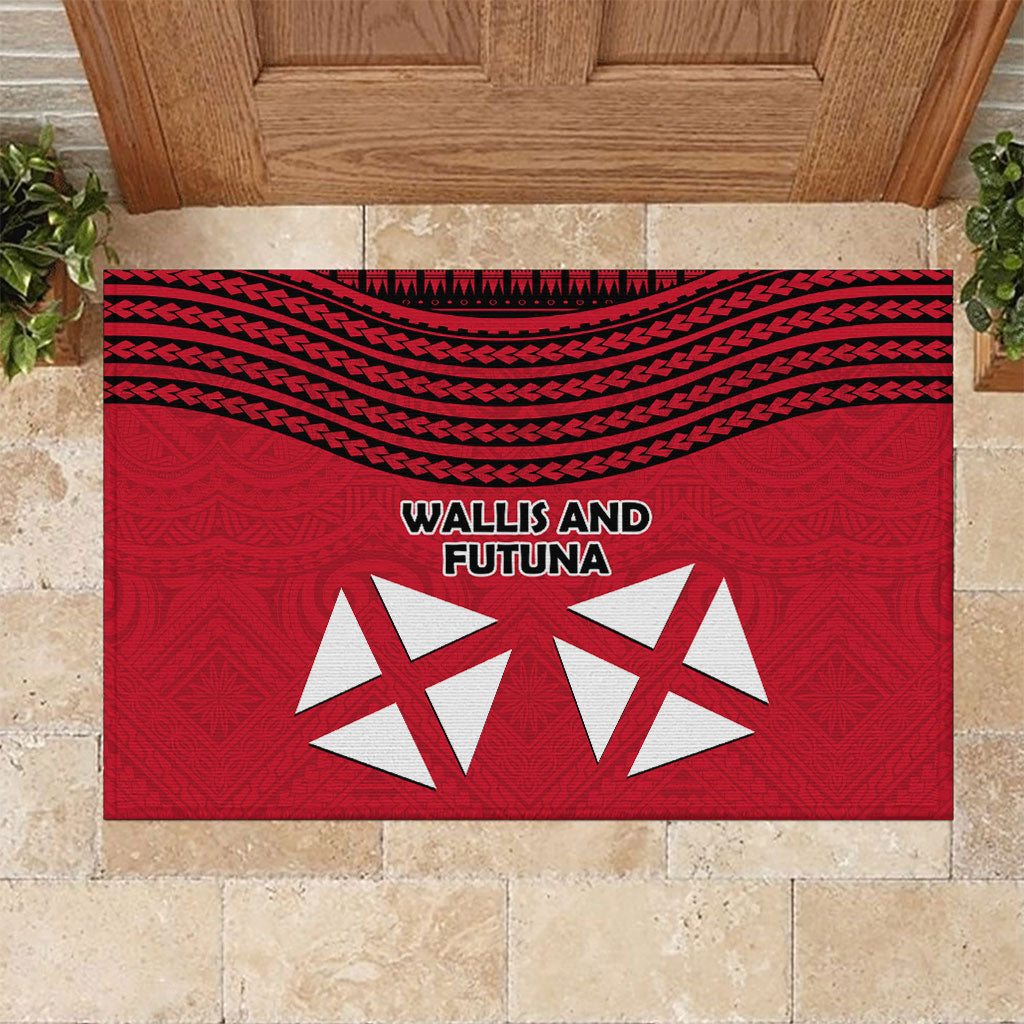Wallis And Futuna Rubber Doormat Polynesian Tattoo Flag Map TS04 Red Black - Polynesian Pride