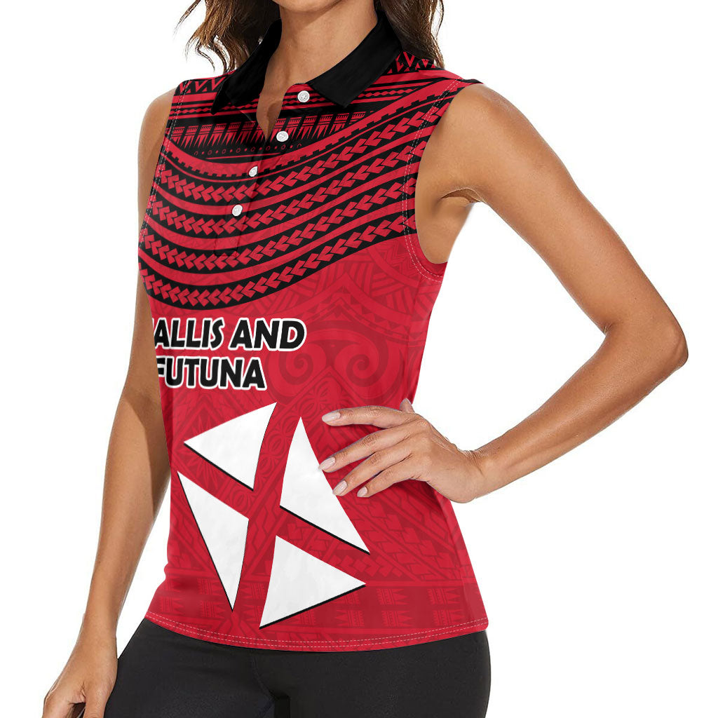 Wallis And Futuna Women Sleeveless Polo Shirt Polynesian Tattoo Flag Map