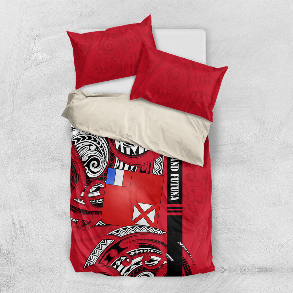 Wallis And Futuna Bedding Set Tribal Polynesian Tattoo Flag Motif