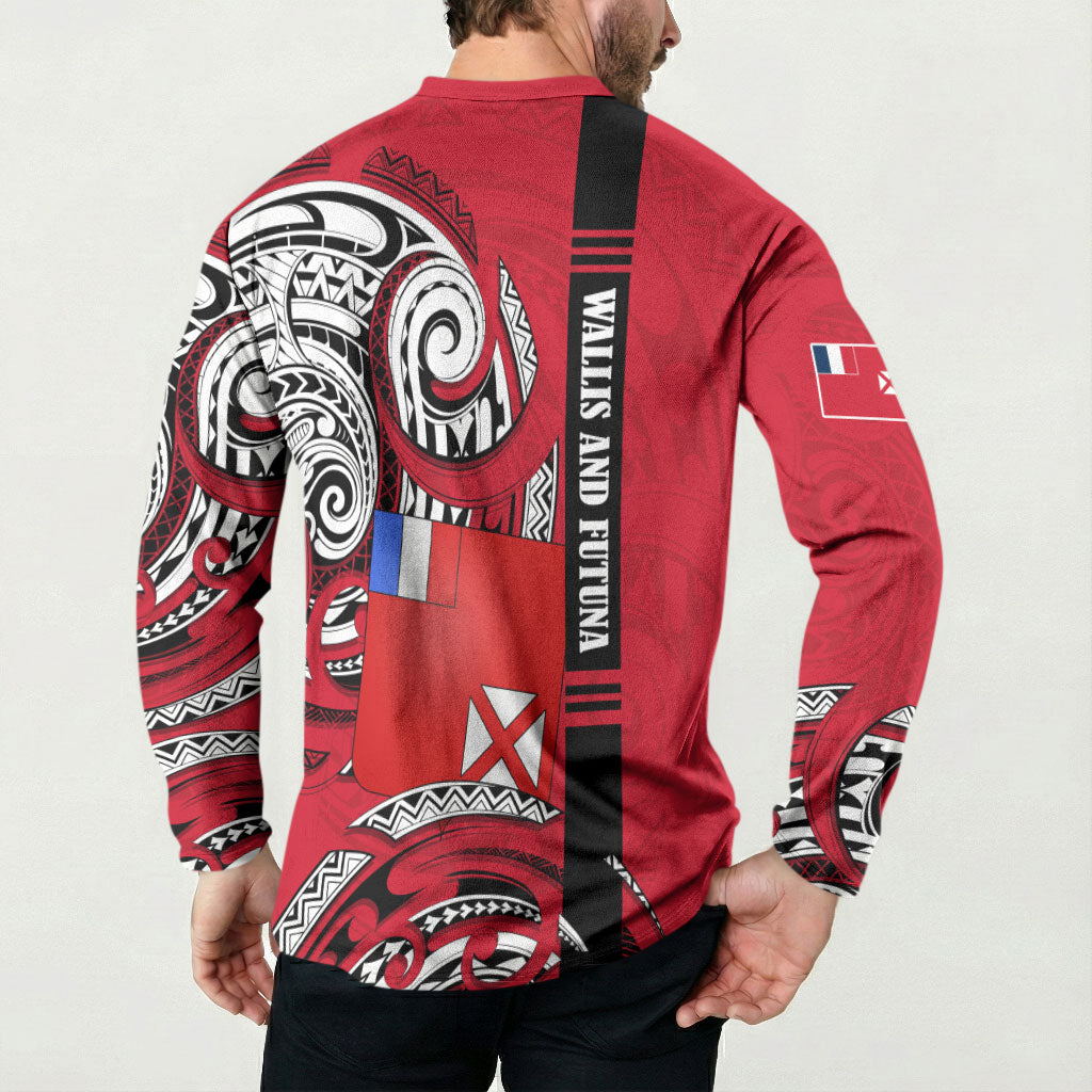 Wallis And Futuna Button Sweatshirt Tribal Polynesian Tattoo Flag Motif