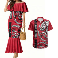 Wallis And Futuna Couples Matching Mermaid Dress and Hawaiian Shirt Tribal Polynesian Tattoo Flag Motif