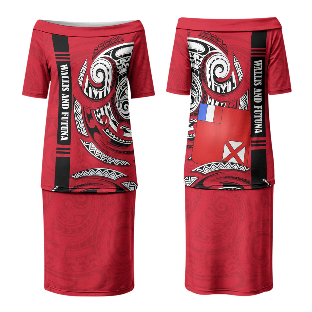 Wallis And Futuna Couples Matching Puletasi and Hawaiian Shirt Tribal Polynesian Tattoo Flag Motif