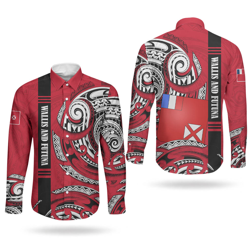 Wallis And Futuna Couples Matching Summer Maxi Dress and Long Sleeve Button Shirt Tribal Polynesian Tattoo Flag Motif