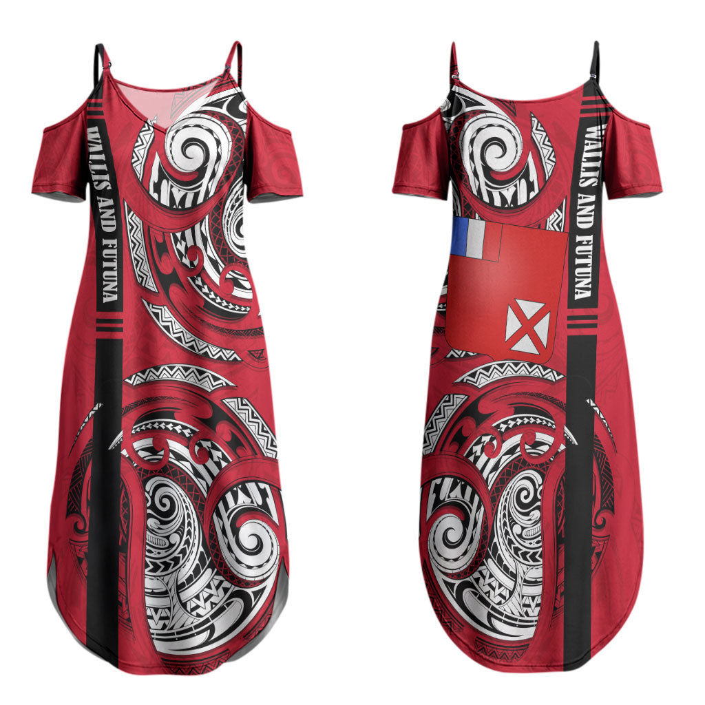 Wallis And Futuna Couples Matching Summer Maxi Dress and Long Sleeve Button Shirt Tribal Polynesian Tattoo Flag Motif