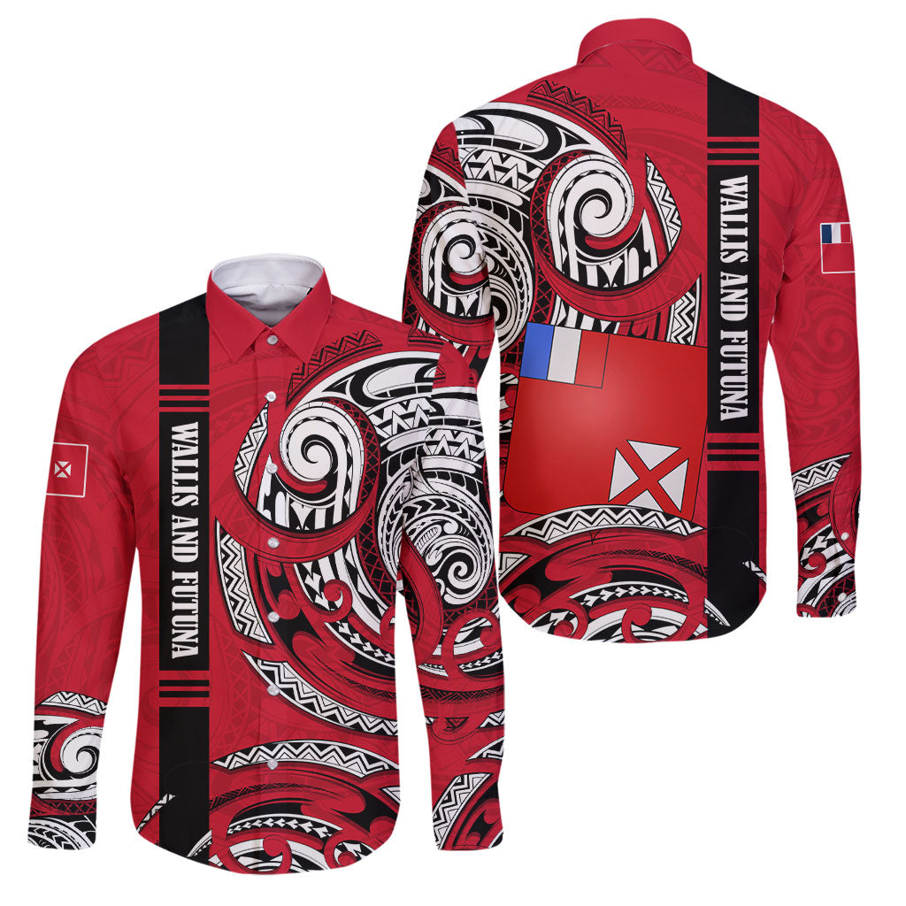 Wallis And Futuna Family Matching Long Sleeve Bodycon Dress and Hawaiian Shirt Tribal Polynesian Tattoo Flag Motif