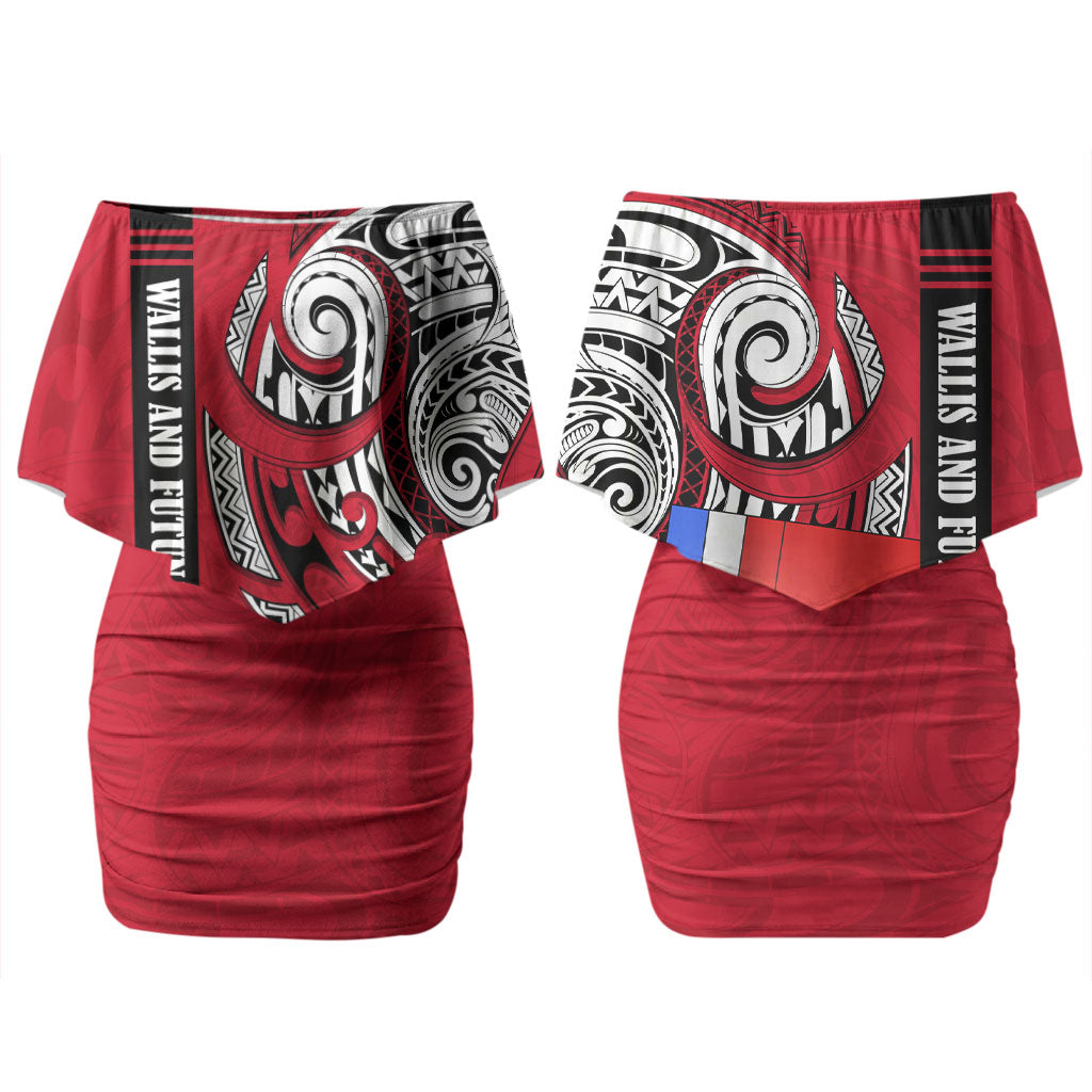 Wallis And Futuna Family Matching Off Shoulder Short Dress and Hawaiian Shirt Tribal Polynesian Tattoo Flag Motif