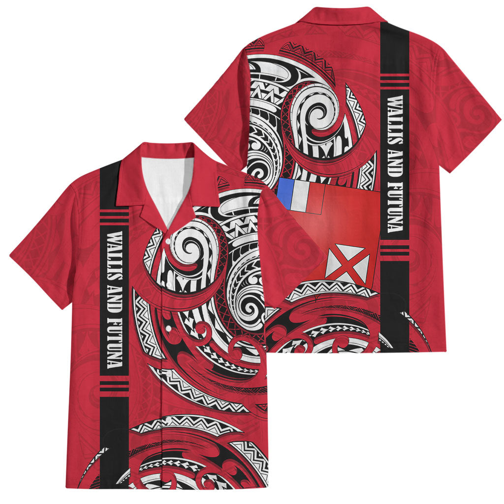 Wallis And Futuna Family Matching Short Sleeve Bodycon Dress and Hawaiian Shirt Tribal Polynesian Tattoo Flag Motif