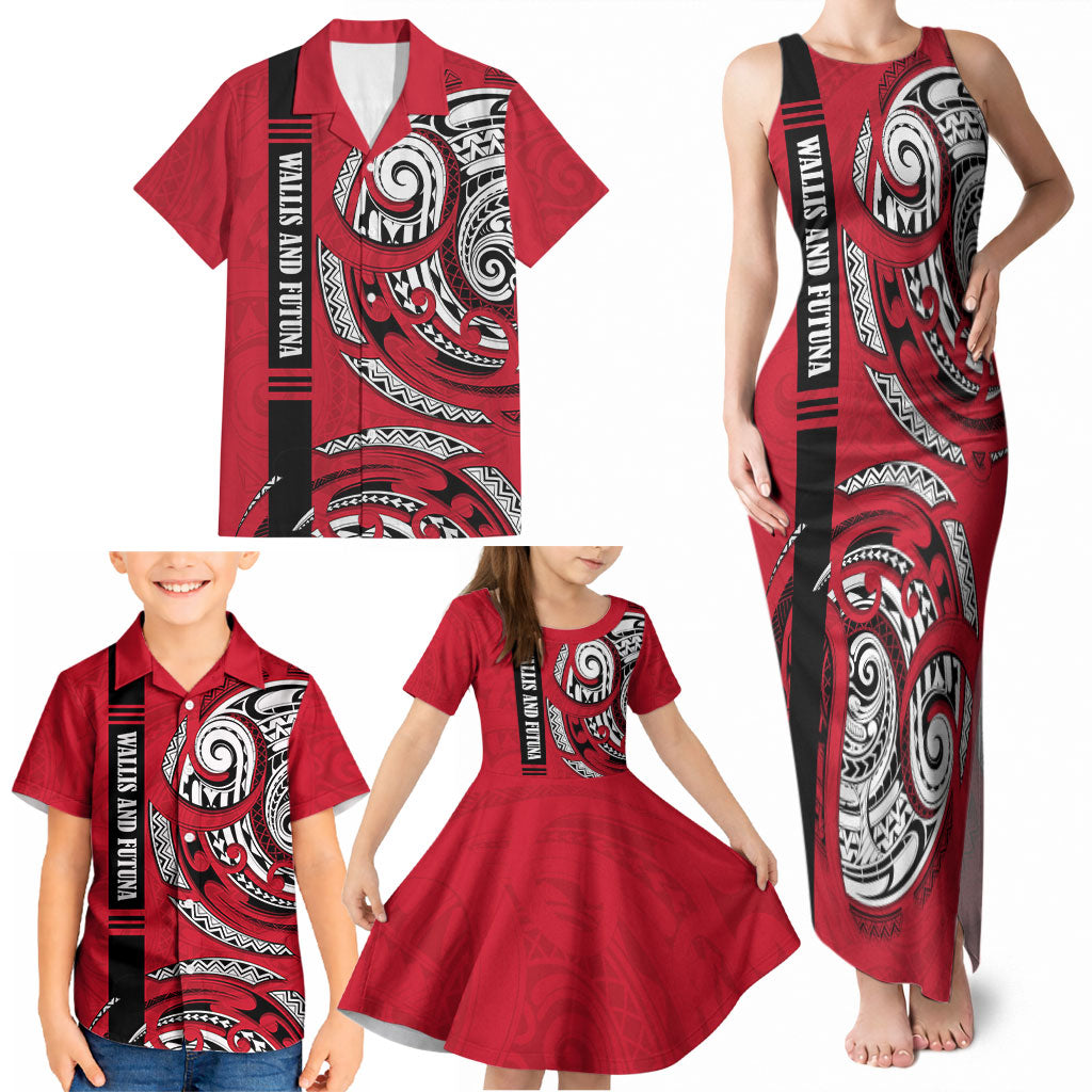 Wallis And Futuna Family Matching Tank Maxi Dress and Hawaiian Shirt Tribal Polynesian Tattoo Flag Motif TS04 - Polynesian Pride