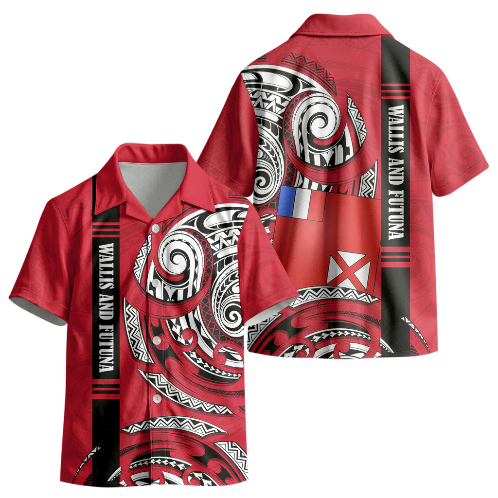 Wallis And Futuna Kid Hawaiian Shirt Tribal Polynesian Tattoo Flag Motif