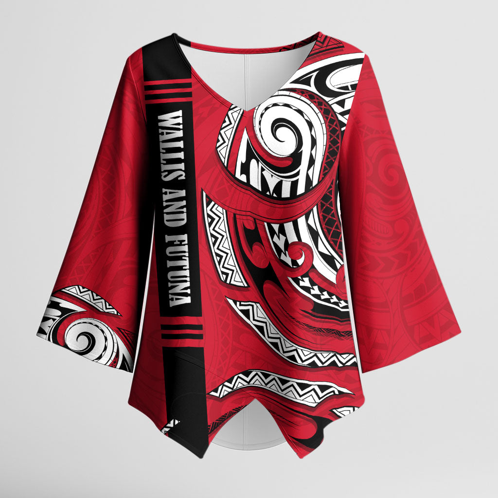 Wallis And Futuna Kimono Sleeve Blouse Tribal Polynesian Tattoo Flag Motif