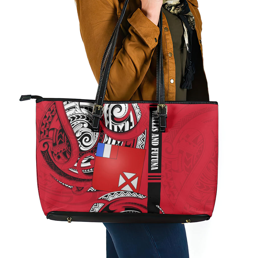 Wallis And Futuna Leather Tote Bag Tribal Polynesian Tattoo Flag Motif