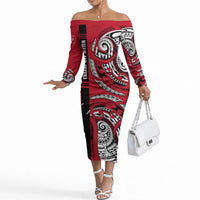 Wallis And Futuna Off The Shoulder Long Sleeve Dress Tribal Polynesian Tattoo Flag Motif
