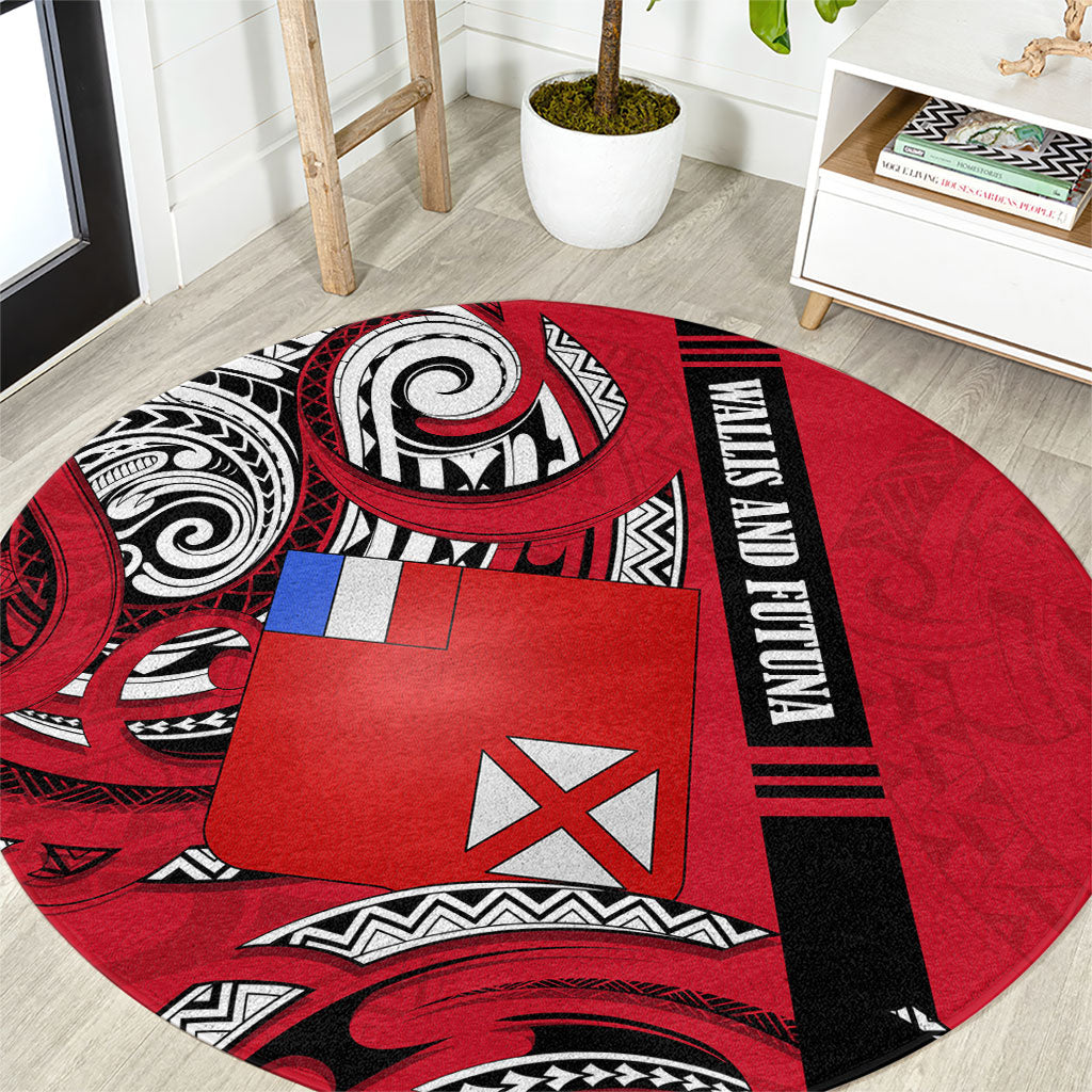 Wallis And Futuna Round Carpet Tribal Polynesian Tattoo Flag Motif